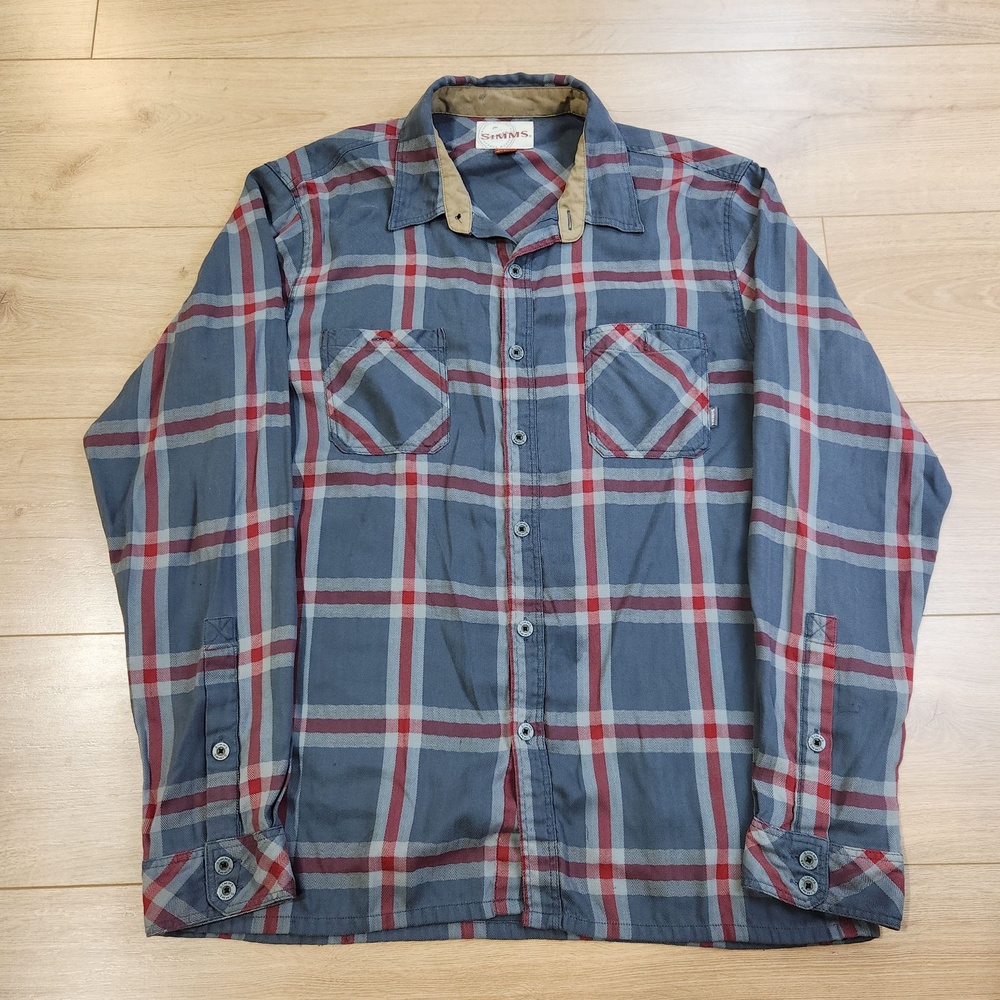 Simms Blacks Ford Flannel Shirt Mens Large Blue Plaid Button Up Outdoor Fishing